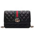 pink quilted shoulder crossbody bag with a gold tone chain strap and gold tone double G style hardware