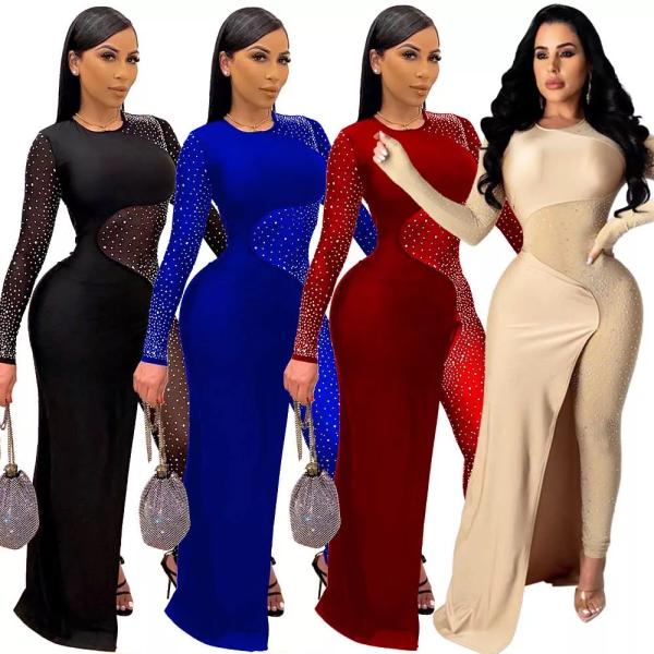 Long-sleeve asymmetrical maxi dress