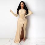 Long-sleeve asymmetrical maxi dress
