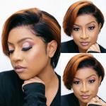 short pixie cut lace  human hair wig-auburn Black highlight