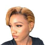 short pixie cut lace  human hair wig-auburn Black highlight