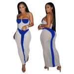 sheer mesh color block halter maxi dress