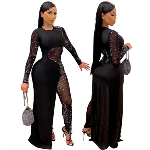 Long-sleeve asymmetrical maxi dress