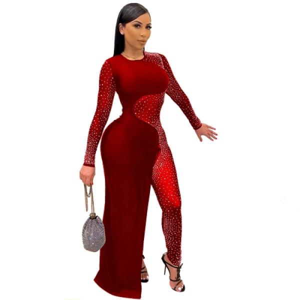 Long-sleeve asymmetrical maxi dress
