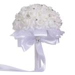 beautiful gold/olive satin rose bouquet with rhinestone butterflies and floral jewelry accents.